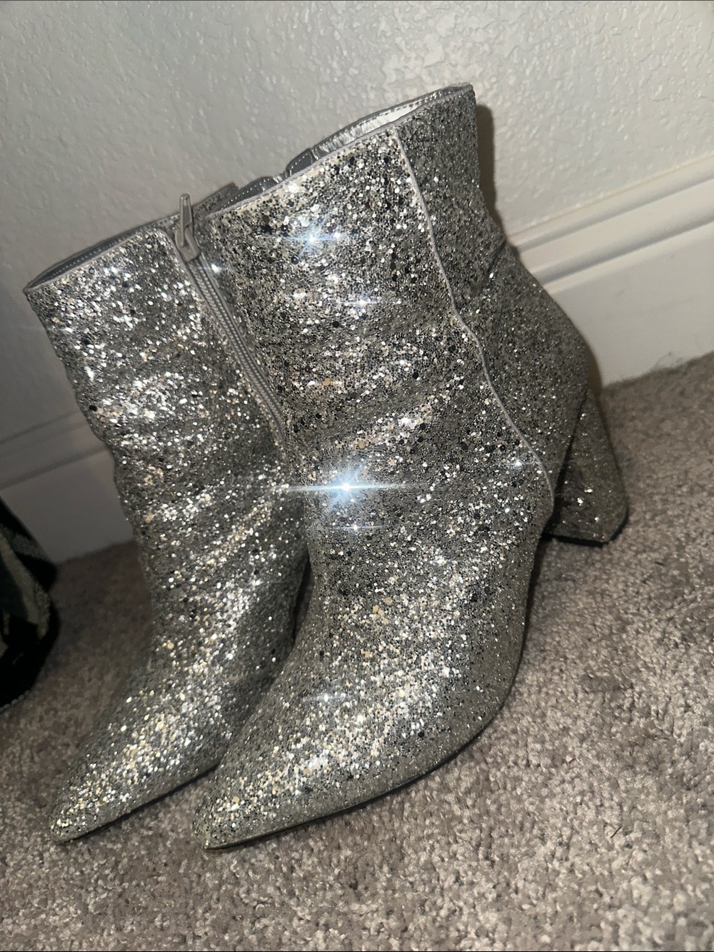 Abound Silver Glitter Pointed Ankle Booties